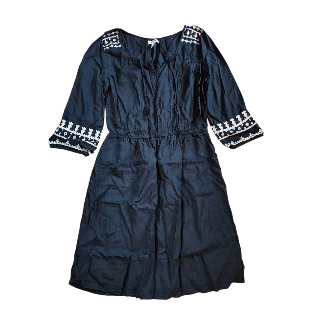 Old Navy Womens Dress Size M Navy White Embroidered V-Neck High Waist Lined